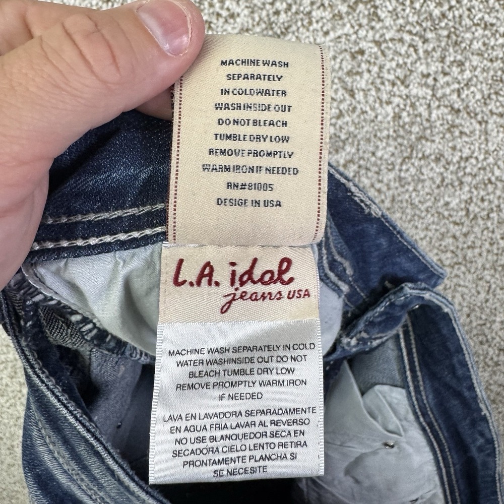 La Idol Jeans Women's Size 13 35x34 Rhinestones Back Pocket Flaps Bootcut Denim - Picture 16 of 16